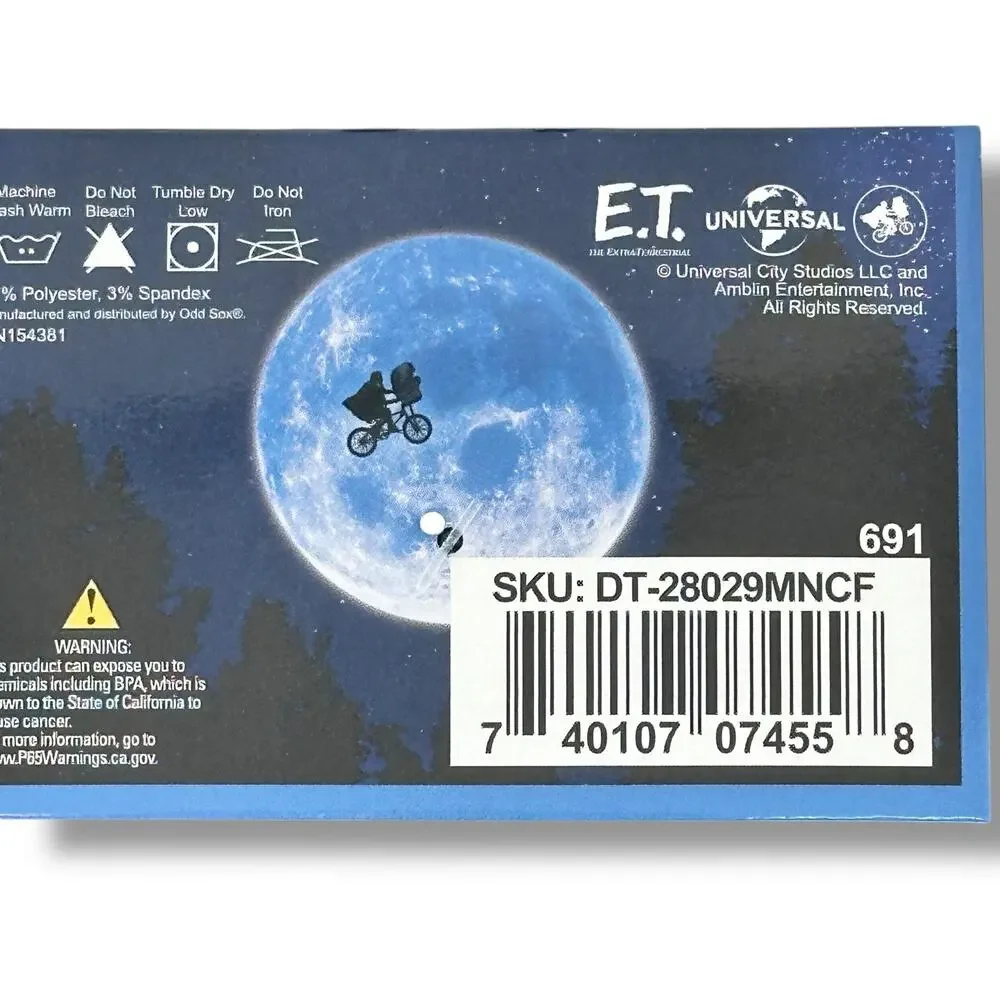 E.T. The Extra Terrestrial TV Movie Crew Socks Mens One Size 6-12 Moon Bike